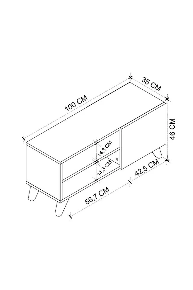 TV Sehpası Kapaklı Tv Sehpası Raflı TV Ünitesi Televizyon Sehpası 100 x 35 Cm 